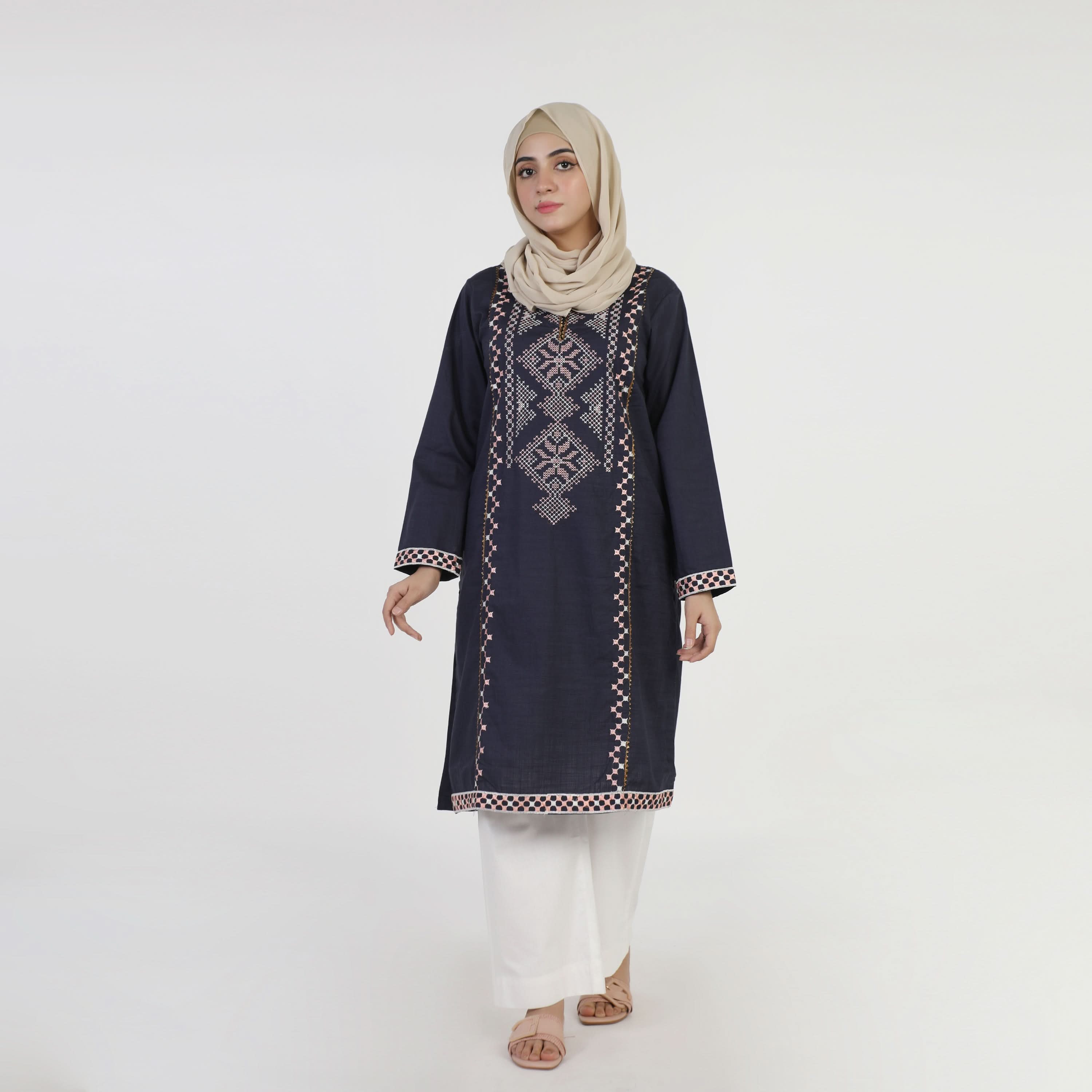 Women's Embroidered Kurti - Navy Blue, Women Ready Kurtis, Chase Value, Chase Value
