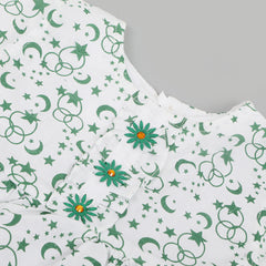 Girls Independence Day Frock - Green & White