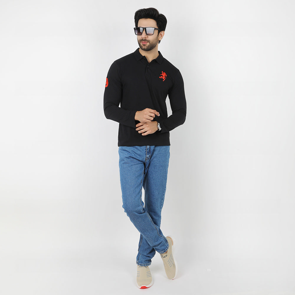 Men's Full Sleeves Polo T-Shirt - Black, Men's T-Shirts & Polos, Chase Value, Chase Value