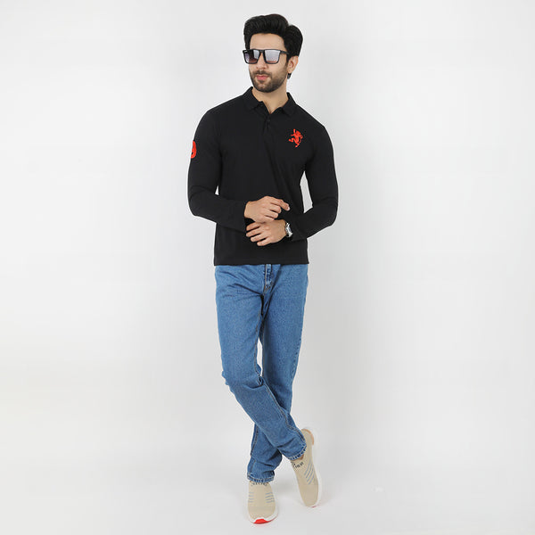 Men's Full Sleeves Polo T-Shirt - Black