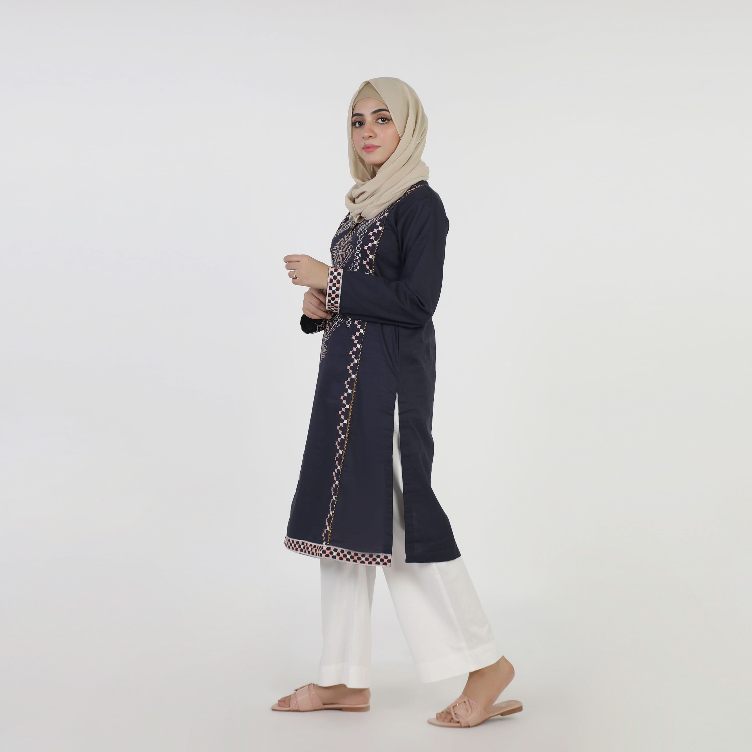 Women's Embroidered Kurti - Navy Blue, Women Ready Kurtis, Chase Value, Chase Value