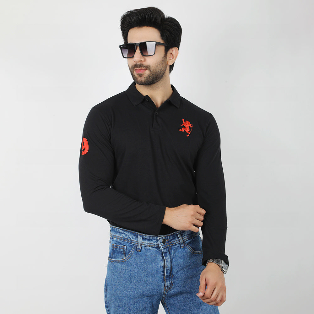 Men's Full Sleeves Polo T-Shirt - Black, Men's T-Shirts & Polos, Chase Value, Chase Value