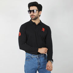 Men's Full Sleeves Polo T-Shirt - Black