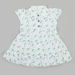 Girls Independence Day Frock - Green & White