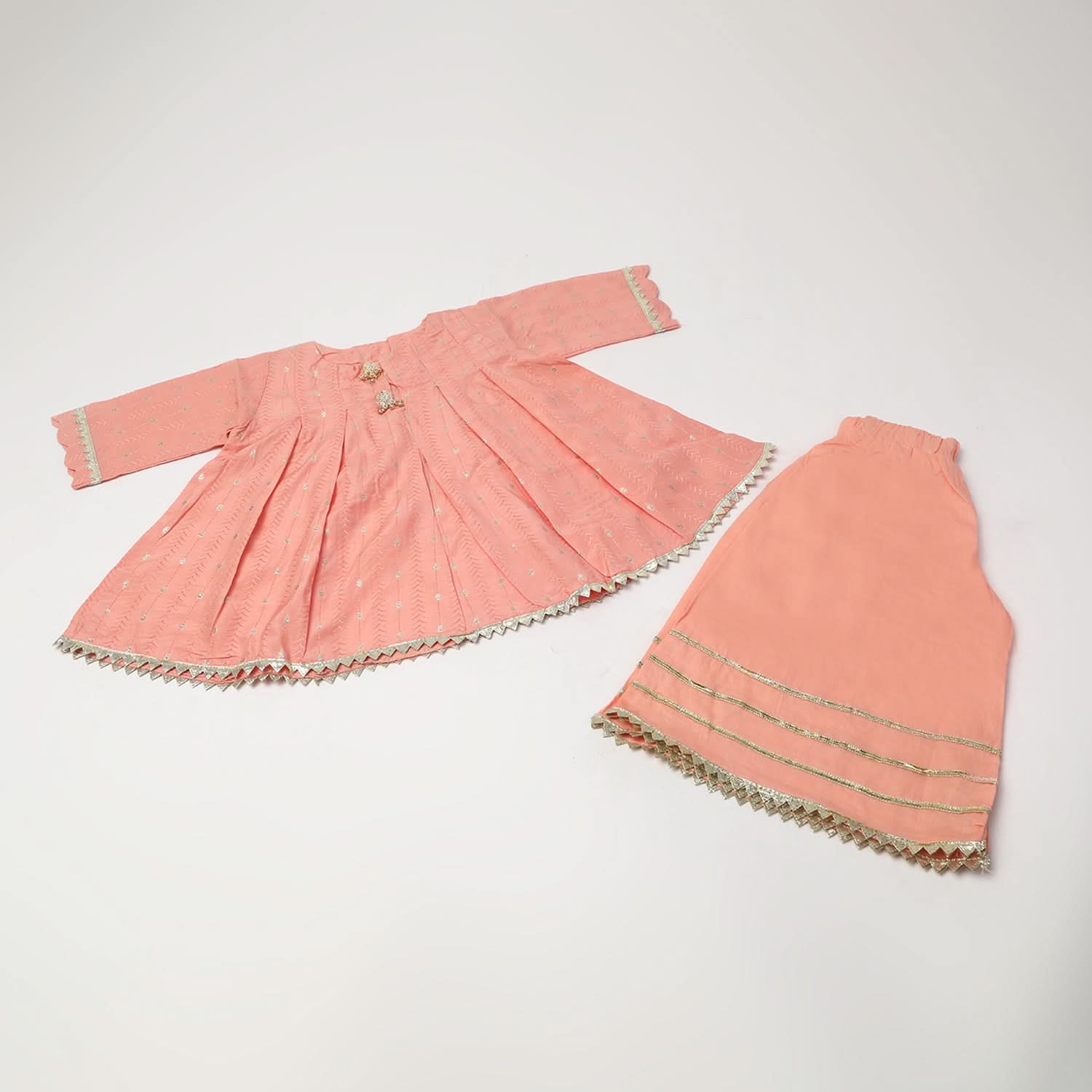 Girls Shalwar Suit 2Pcs - Peach, Girls Shalwar Kameez, Chase Value, Chase Value