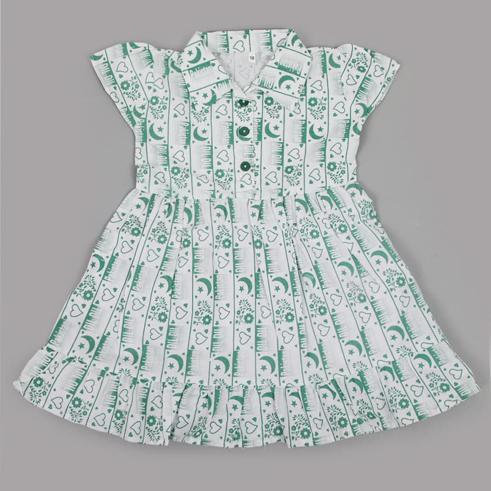 Girls Independence Day Frock - Green & White, Girls Frocks, Chase Value, Chase Value
