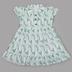 Girls Independence Day Frock - Green & White