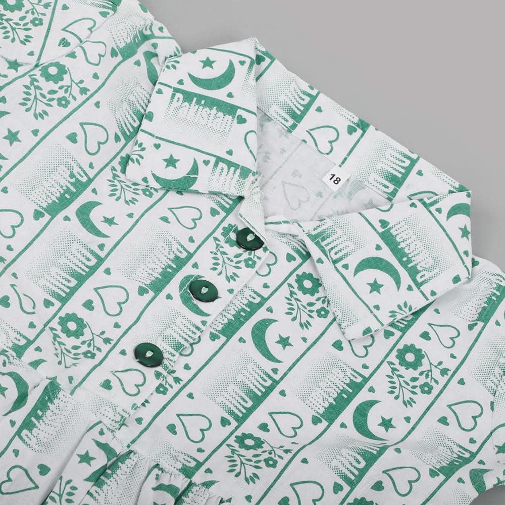 Girls Independence Day Frock - Green & White, Girls Frocks, Chase Value, Chase Value