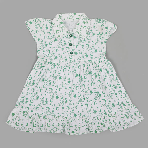 Girls Independence Day Frock - Green & White