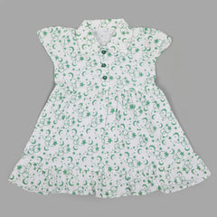 Girls Independence Day Frock - Green & White