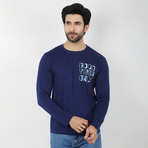 Eminent Men's Round Neck Full Sleeves T-Shirt - Navy Blue