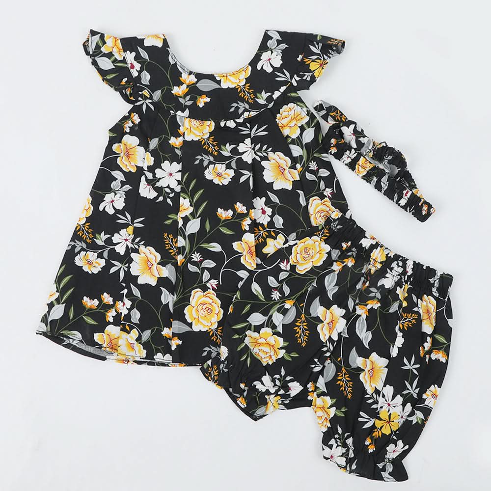 Newborn Girls Half Sleeves Suit - Black, Newborn Girls Sets & Suits, Chase Value, Chase Value