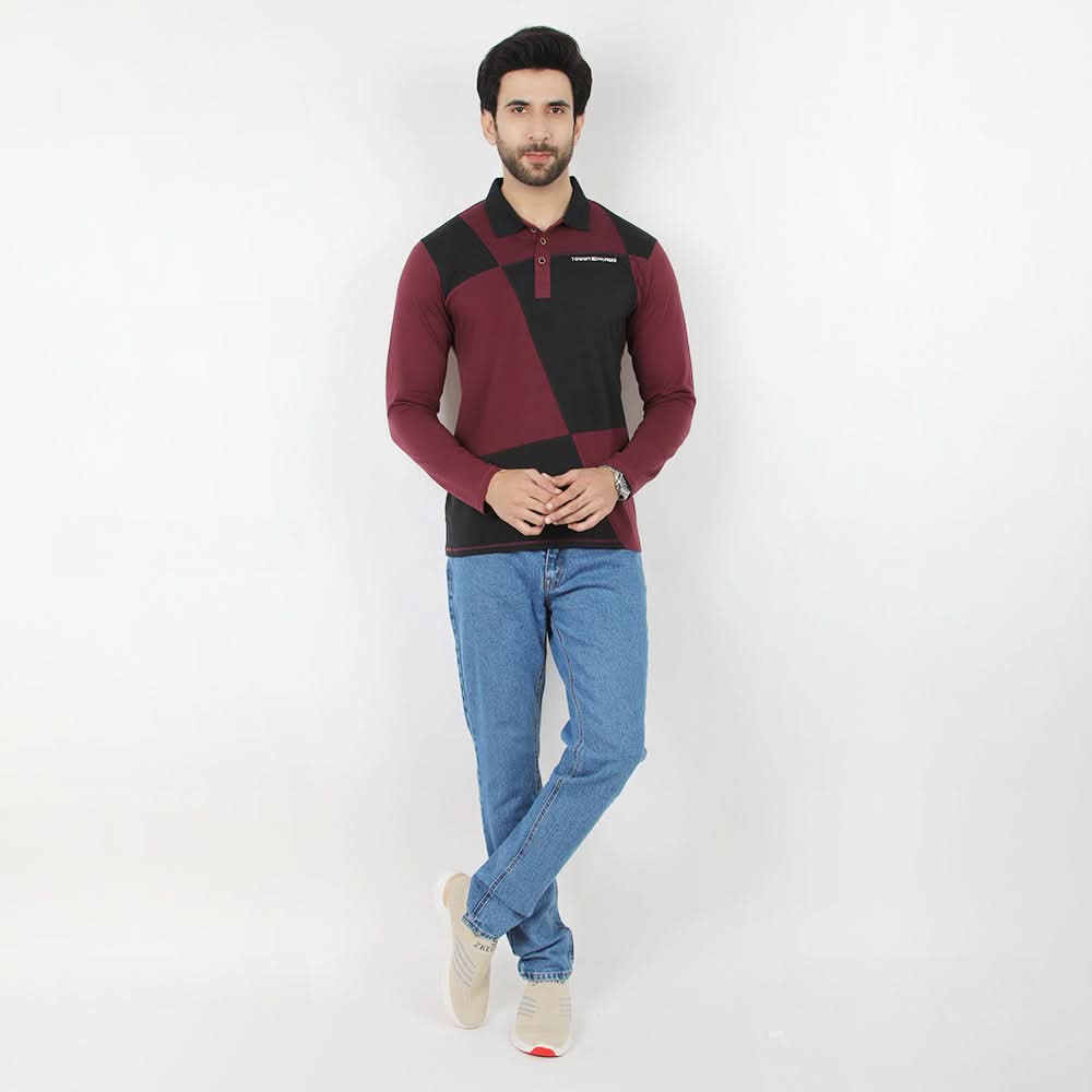 Men's Full Sleeves Polo T-Shirt - Maroon, Men's T-Shirts & Polos, Chase Value, Chase Value