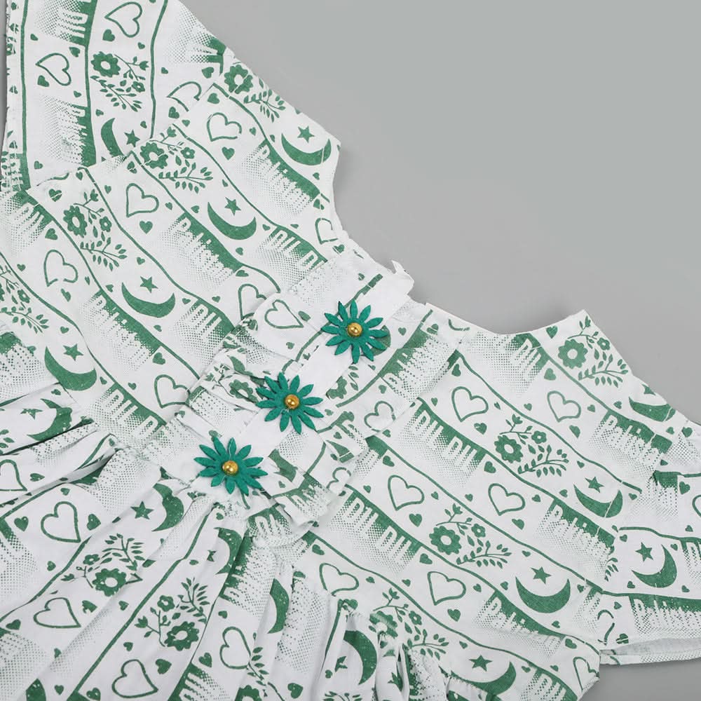 Girls Independence Day Frock - Green & White, Girls Frocks, Chase Value, Chase Value