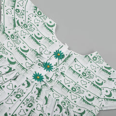 Girls Independence Day Frock - Green & White