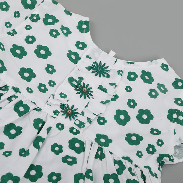 Girls Independence Day Frock - Green & White