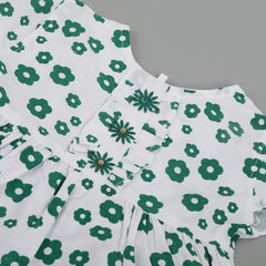 Girls Independence Day Frock - Green & White