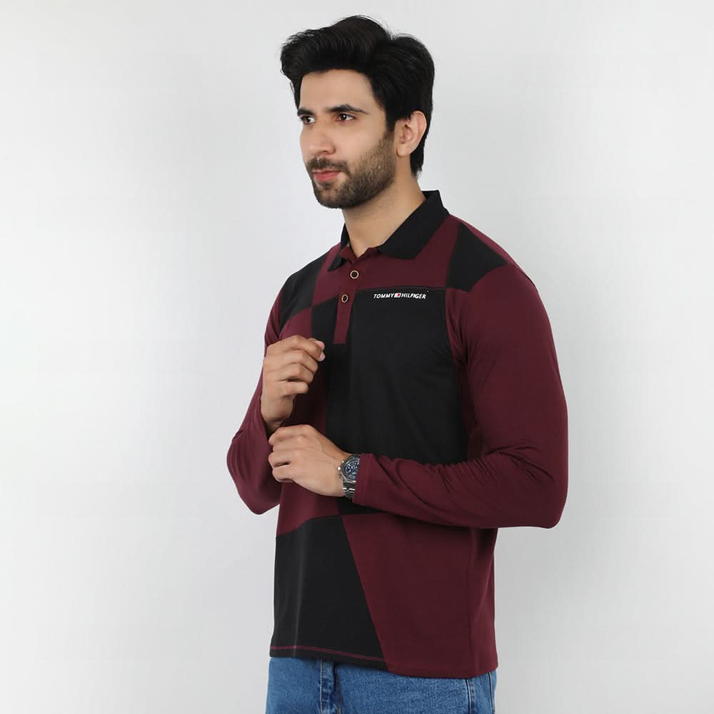 Men's Full Sleeves Polo T-Shirt - Maroon, Men's T-Shirts & Polos, Chase Value, Chase Value