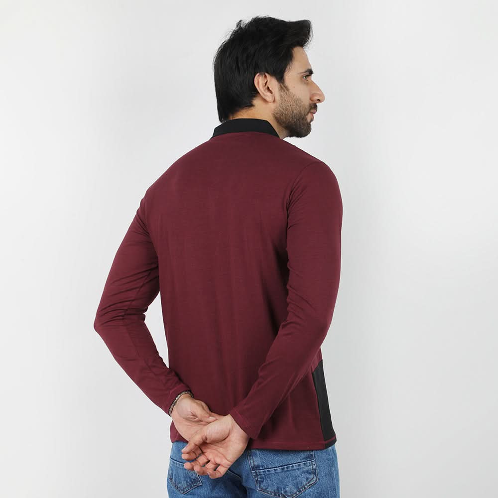 Men's Full Sleeves Polo T-Shirt - Maroon, Men's T-Shirts & Polos, Chase Value, Chase Value