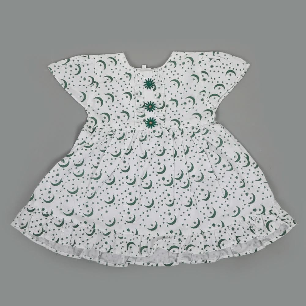 Girls Independence Day Frock - Green & White, Girls Frocks, Chase Value, Chase Value