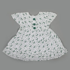 Girls Independence Day Frock - Green & White