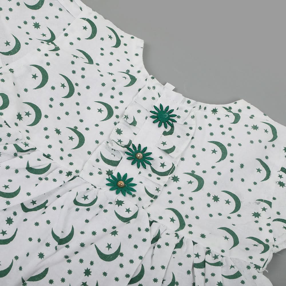 Girls Independence Day Frock - Green & White, Girls Frocks, Chase Value, Chase Value