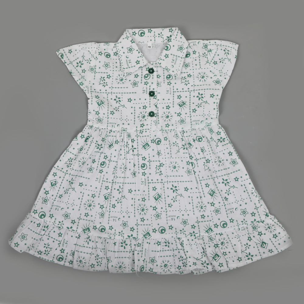 Girls Independence Day Frock - Green & White, Girls Frocks, Chase Value, Chase Value