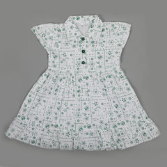 Girls Independence Day Frock - Green & White