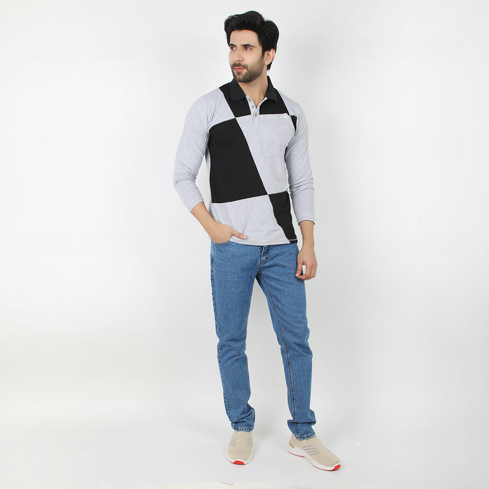 Men's Full Sleeves Polo T-Shirt - Grey, Men's T-Shirts & Polos, Chase Value, Chase Value