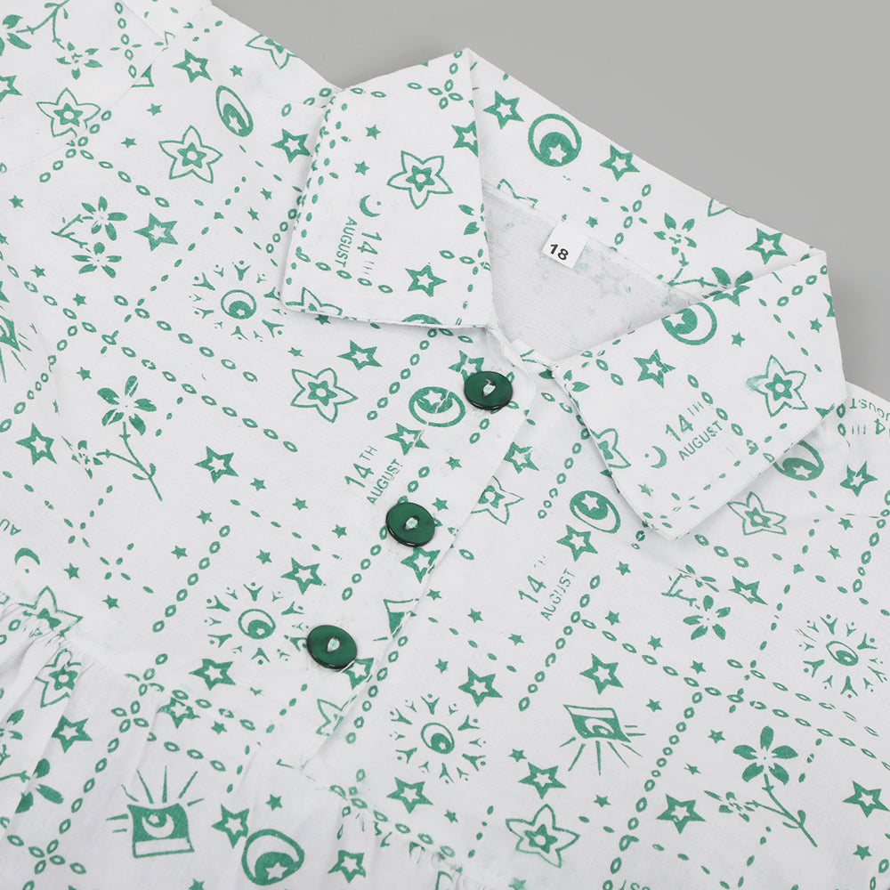 Girls Independence Day Frock - Green & White, Girls Frocks, Chase Value, Chase Value