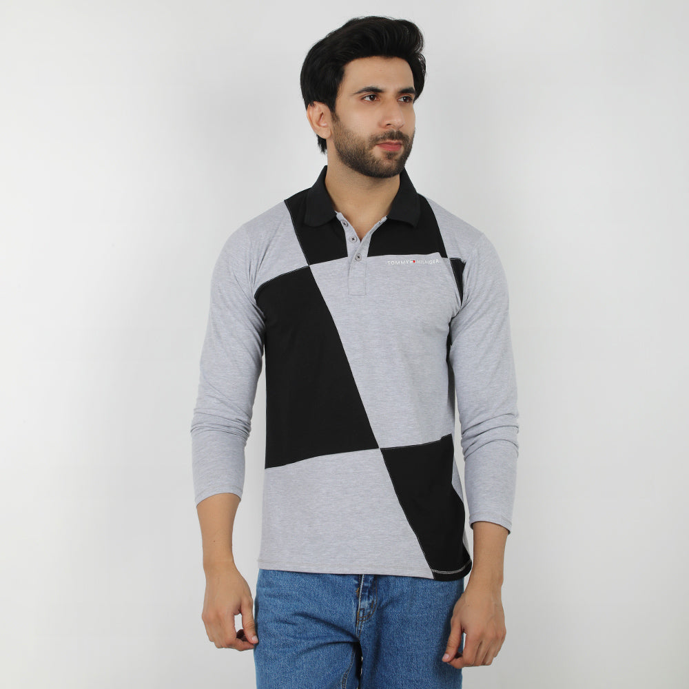 Men's Full Sleeves Polo T-Shirt - Grey, Men's T-Shirts & Polos, Chase Value, Chase Value