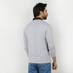 Men's Full Sleeves Polo T-Shirt - Grey