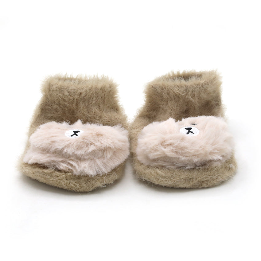 Newborn Fur Silicon Socks - Light Brown