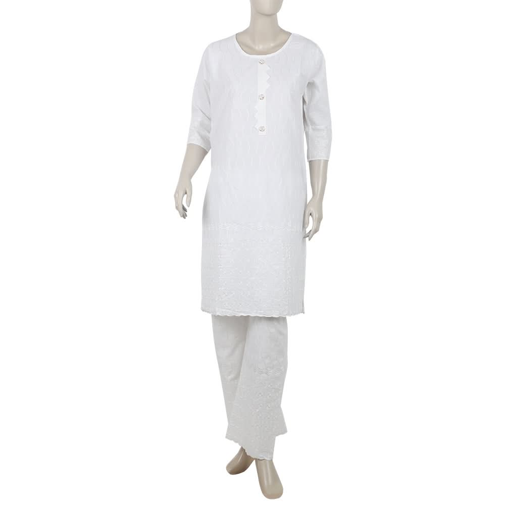Women's Embroidered 2Pcs Semi Suit For Independence Day - White, Women Shalwar Suits, Chase Value, Chase Value
