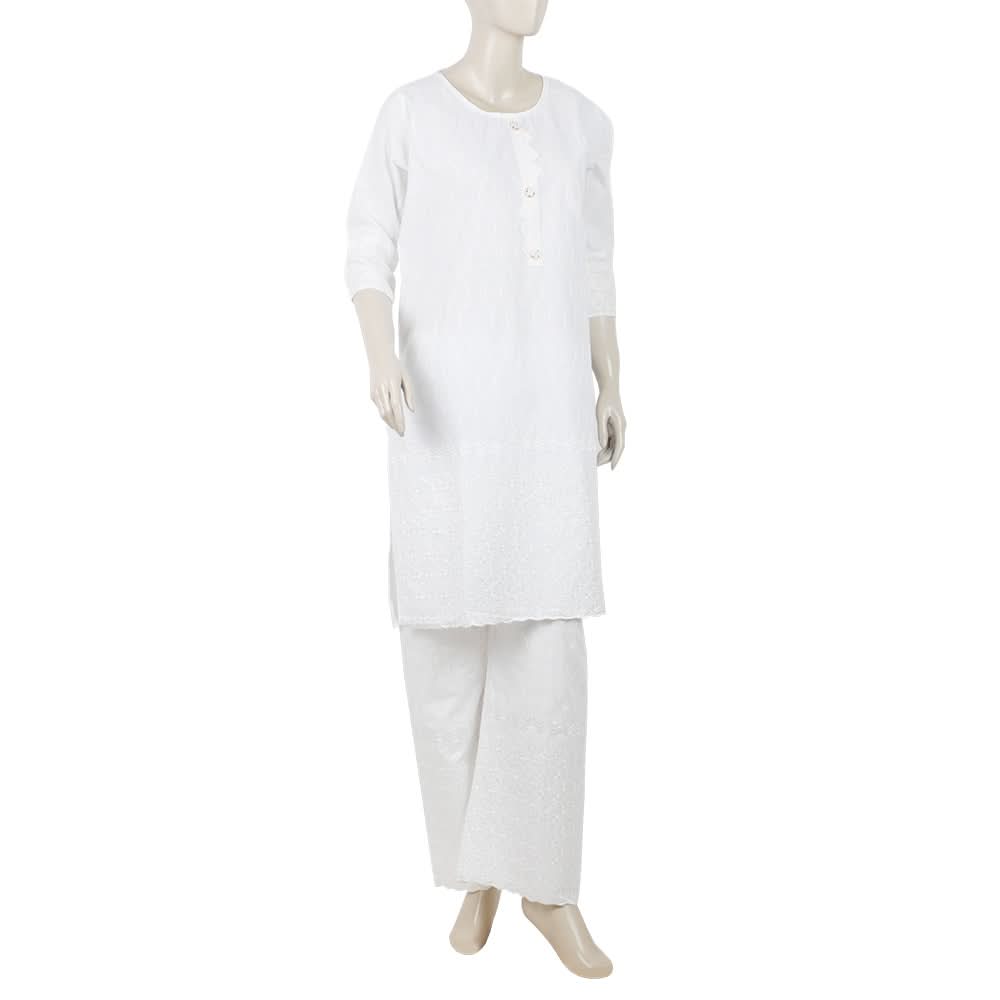 Women's Embroidered 2Pcs Semi Suit For Independence Day - White, Women Shalwar Suits, Chase Value, Chase Value