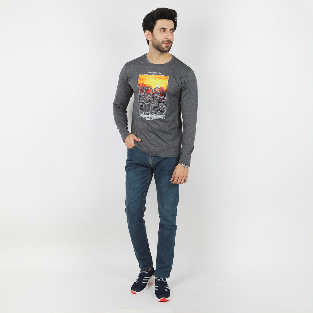 Men's Full Sleeves Printed T-Shirt - Dark Grey, Men's T-Shirts & Polos, Chase Value, Chase Value