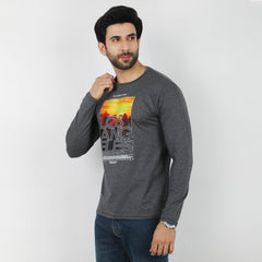 Men's Half Sleeves Printed T-Shirt - Dark Grey