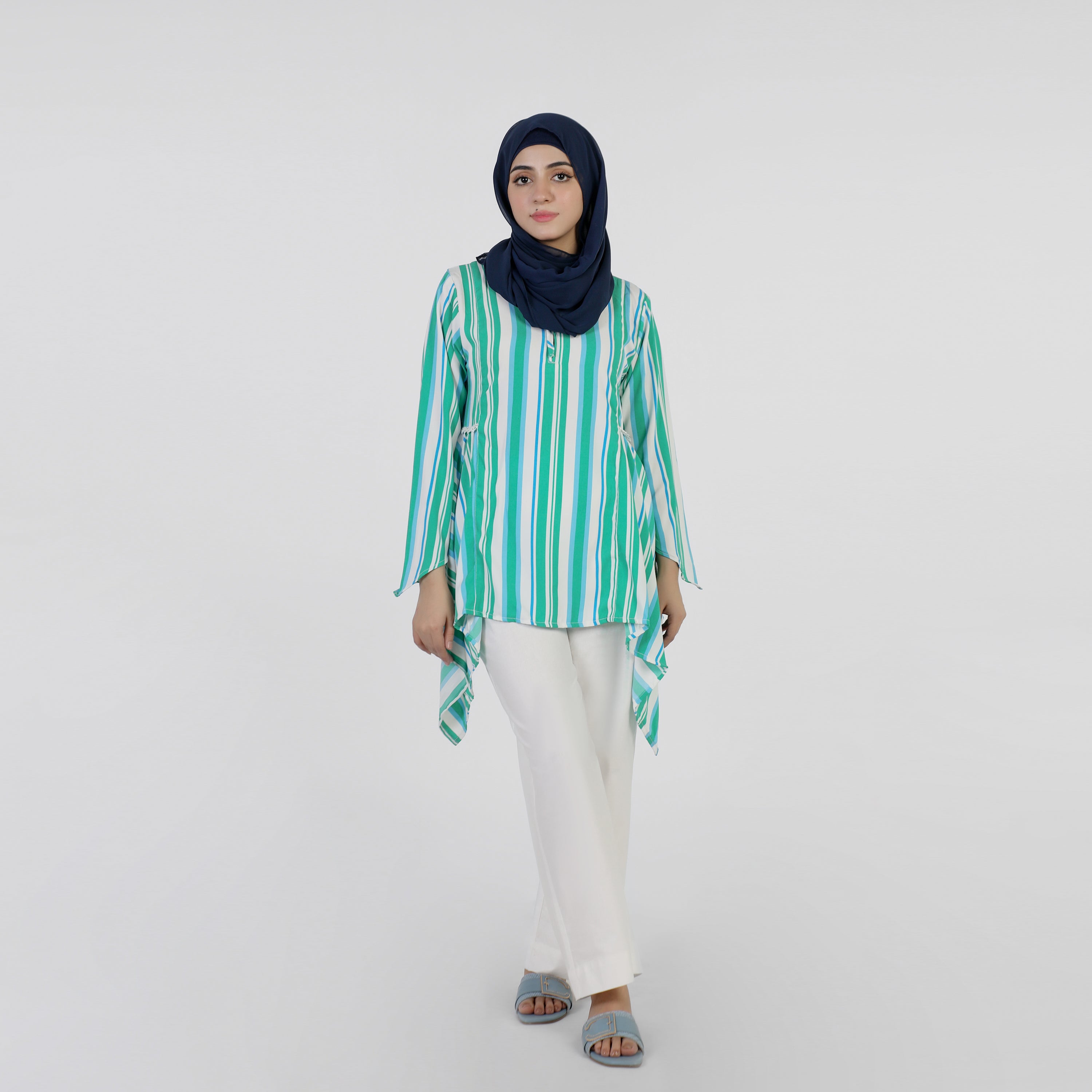 Women's Stripe Printed Western Top - Green, Women T-Shirts & Tops, Chase Value, Chase Value