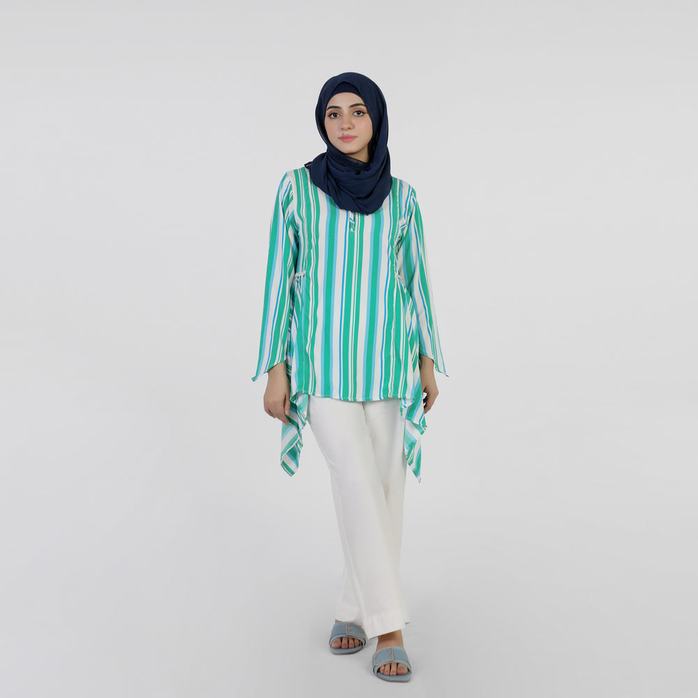 Women's Stripe Printed Western Top - Green, Women T-Shirts & Tops, Chase Value, Chase Value