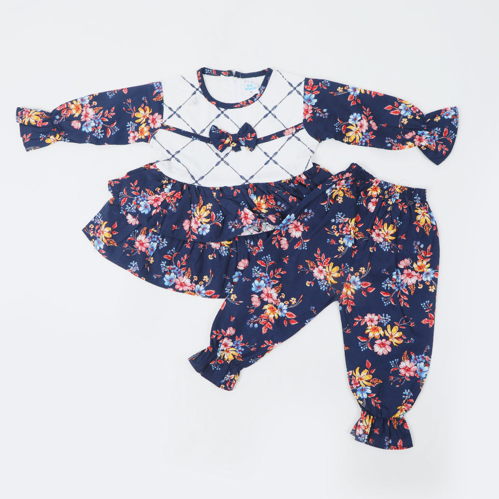Newborn Girls Half Sleeves Suit - Navy Blue, Newborn Girls Sets & Suits, Chase Value, Chase Value