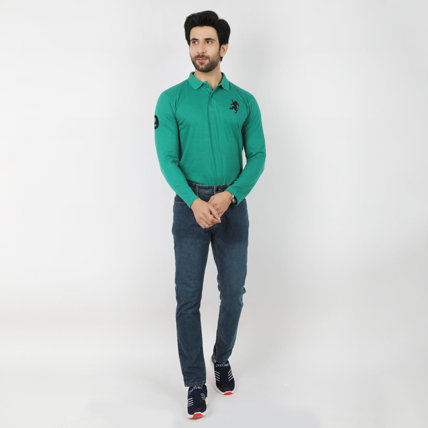 Men's Full Sleeves Polo T-Shirt - Green, Men's T-Shirts & Polos, Chase Value, Chase Value