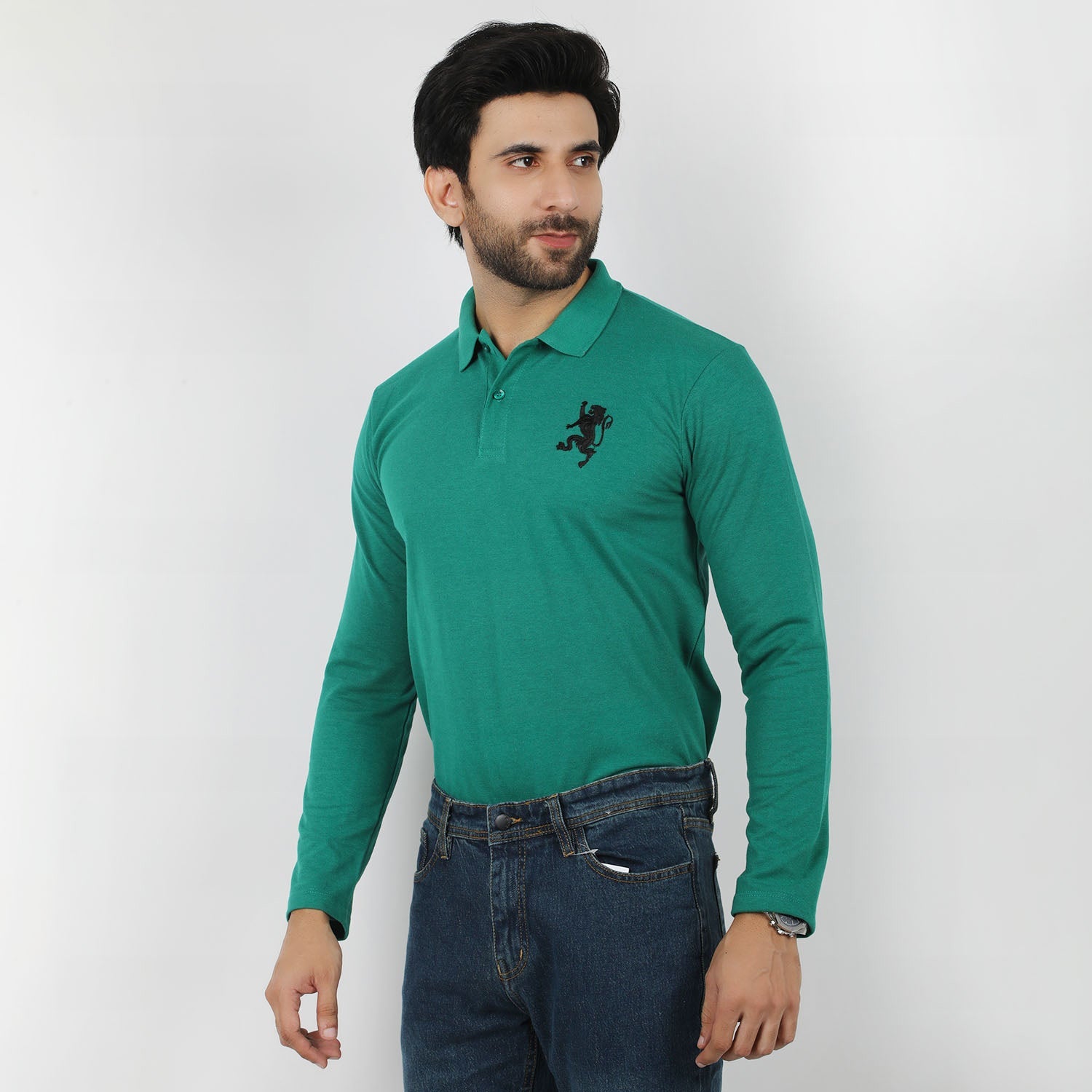 Men's Full Sleeves Polo T-Shirt - Green, Men's T-Shirts & Polos, Chase Value, Chase Value