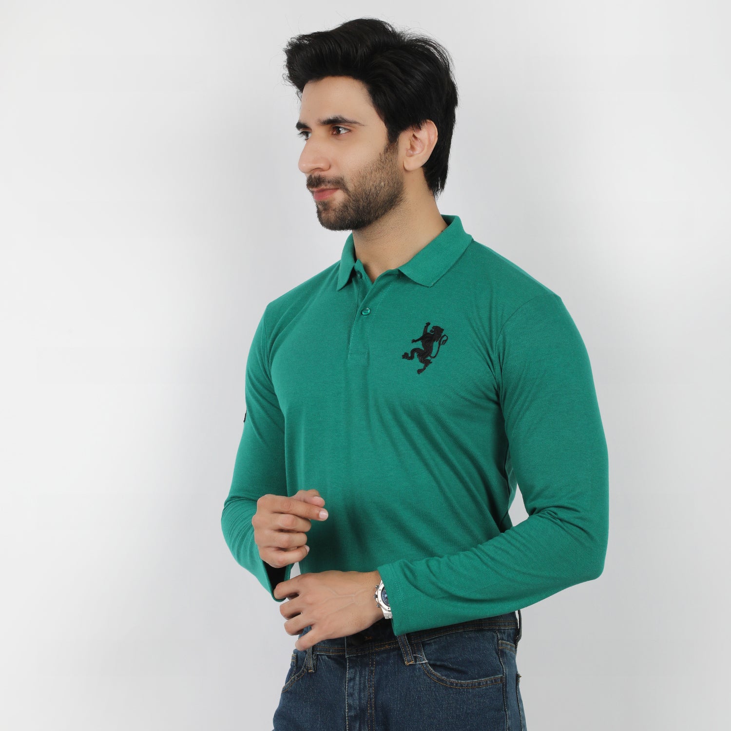 Men's Full Sleeves Polo T-Shirt - Green, Men's T-Shirts & Polos, Chase Value, Chase Value