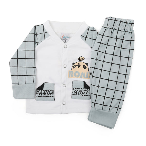 Newborn Boys Full Sleeves 2pcs Suit - Light Grey