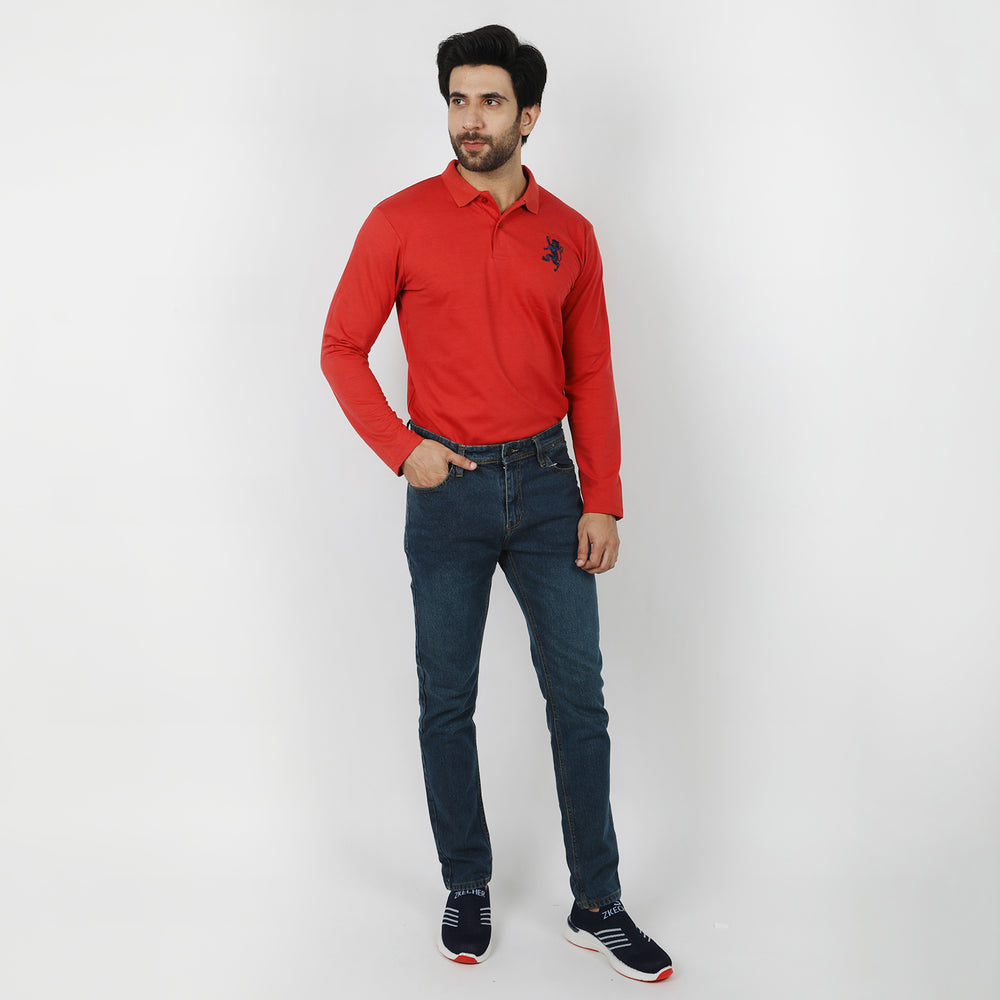 Men's Full Sleeves Polo T-Shirt - Rust, Men's T-Shirts & Polos, Chase Value, Chase Value