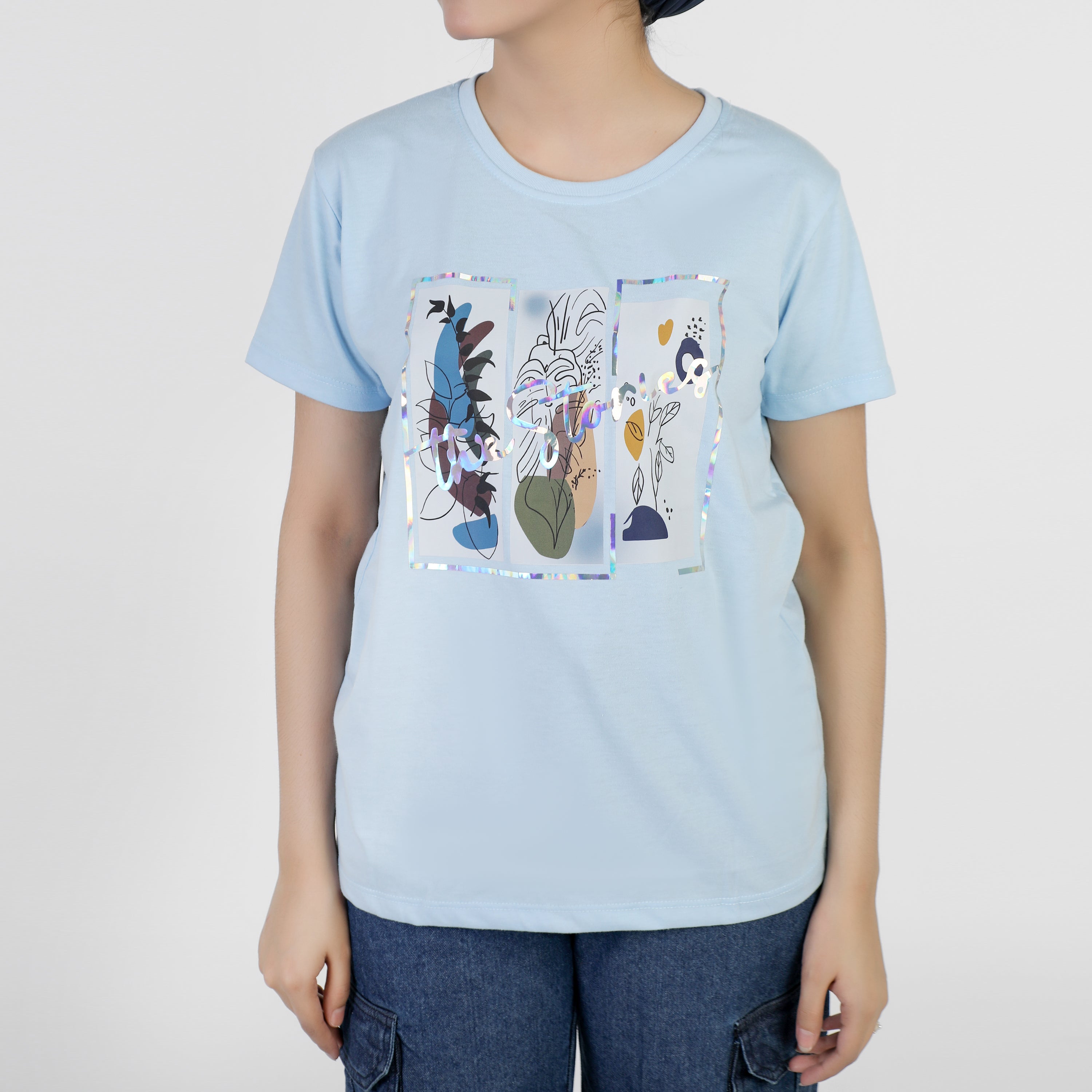 Valuable Women's Half Sleeves T-Shirt - Ice Blue, Women T-Shirts & Tops, Chase Value, Chase Value