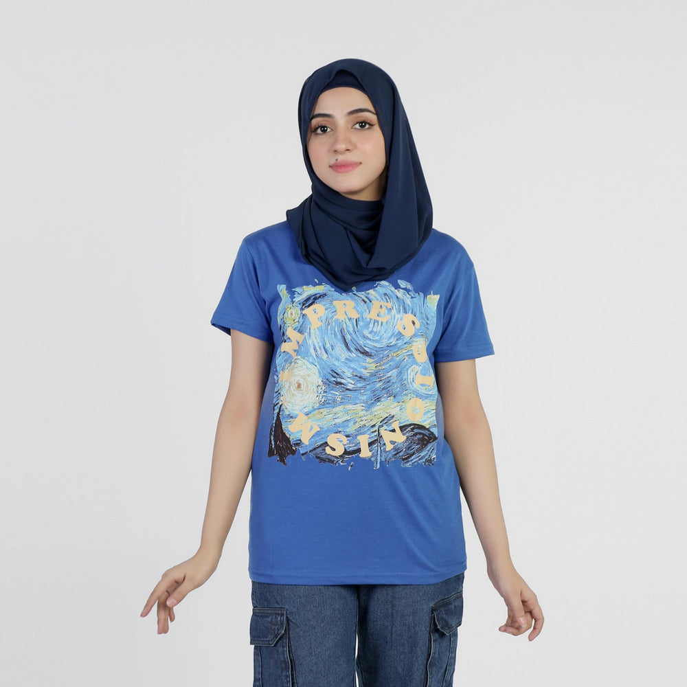 Women's Half Sleeves Printed T-shirt - Royal Blue, Women T-Shirts & Tops, Chase Value, Chase Value