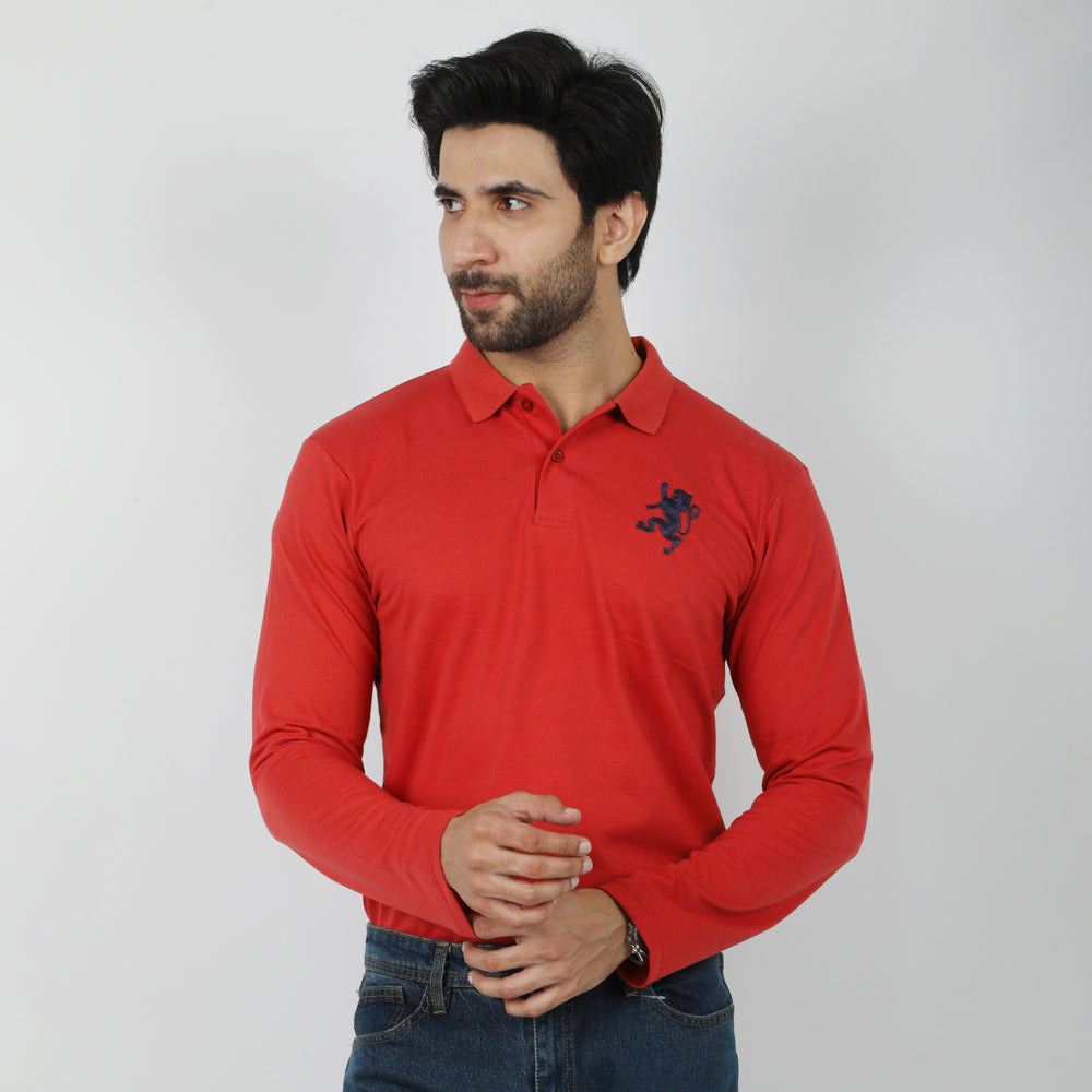 Men's Full Sleeves Polo T-Shirt - Rust, Men's T-Shirts & Polos, Chase Value, Chase Value
