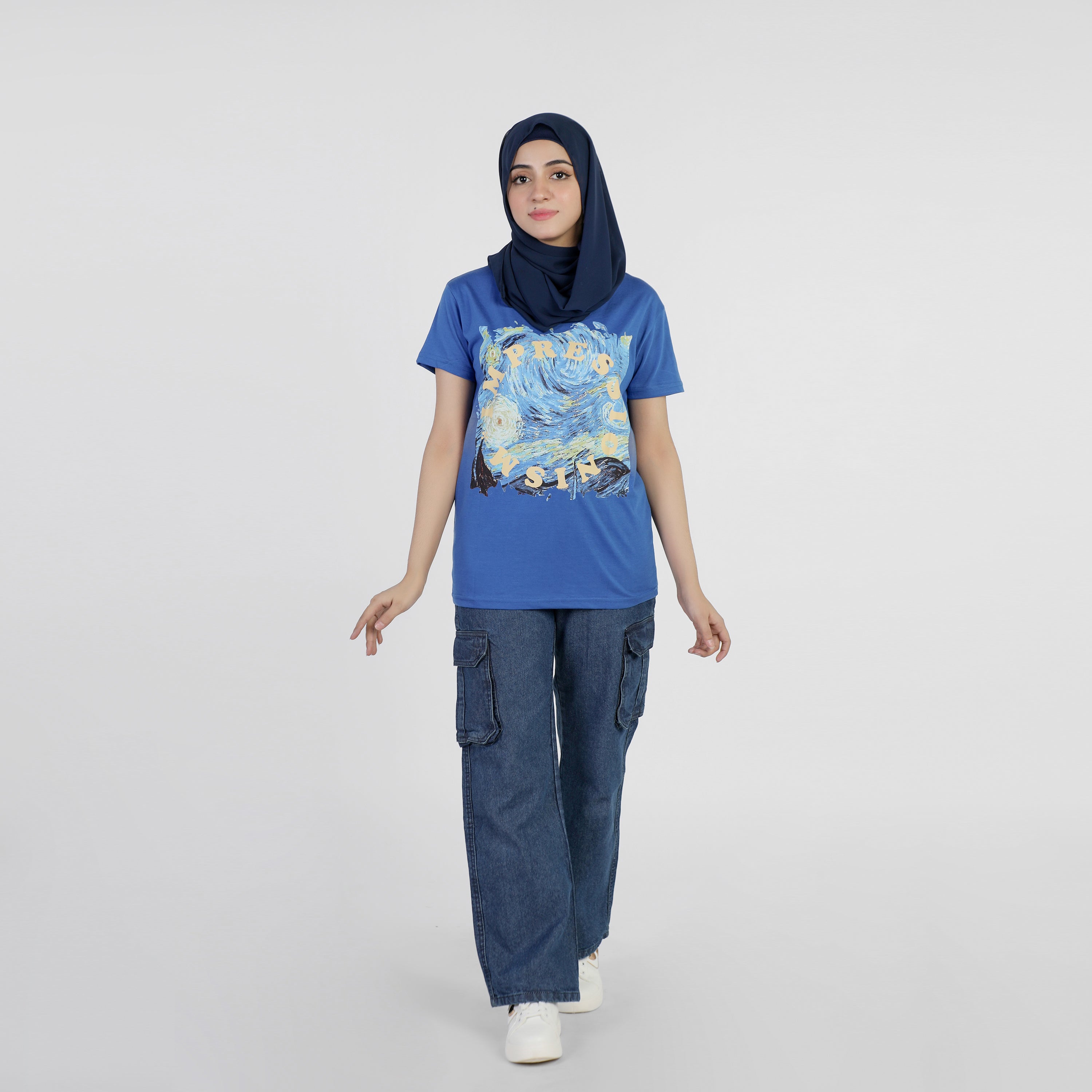 Women's Half Sleeves Printed T-shirt - Royal Blue, Women T-Shirts & Tops, Chase Value, Chase Value