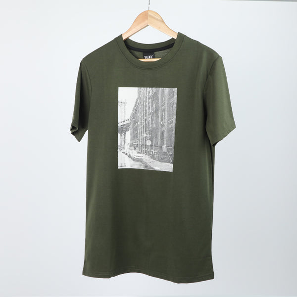 Men's Half Sleeves Printed T-Shirt - Dark Green